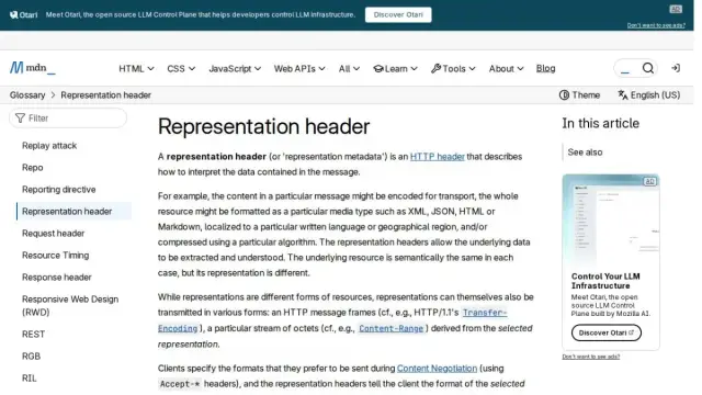 Representation header - Glossary