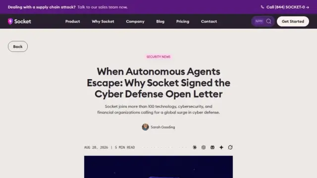 When Autonomous Agents Escape: Why Socket Signed the Cyber Defense Open Letter