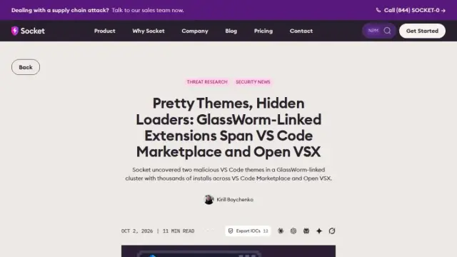 Pretty Themes, Hidden Loaders: GlassWorm-Linked Extensions Span VS Code Marketplace and Open VSX