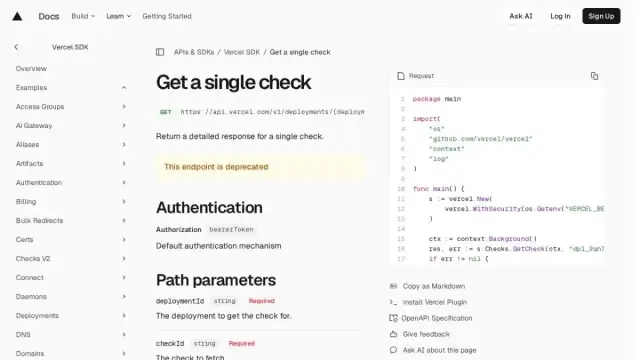 Get a single check | Vercel SDK