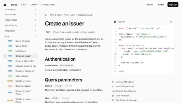 Create an issuer | Vercel SDK