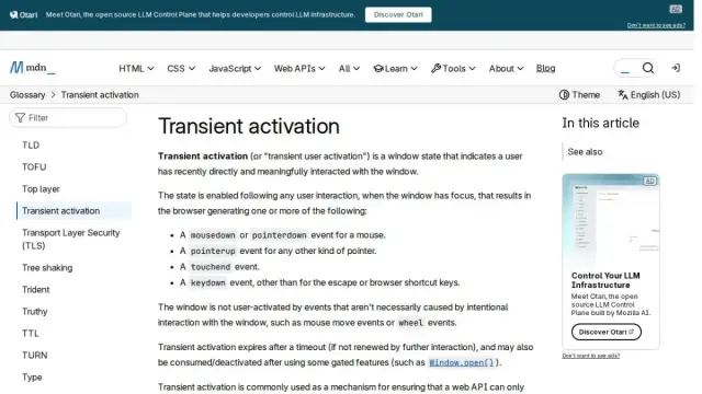Transient activation - Glossary