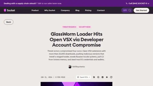 GlassWorm Loader Hits Open VSX via Developer Account Compromise