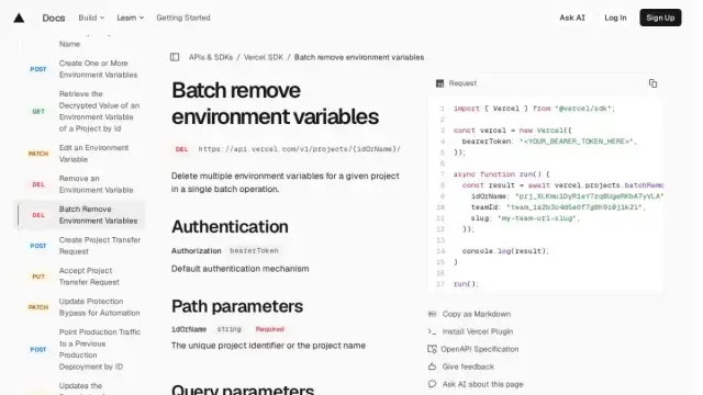 Batch remove environment variables | Vercel SDK