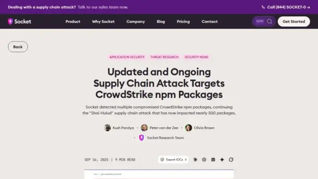 Updated and Ongoing Supply Chain Attack Targets CrowdStrike npm Packages