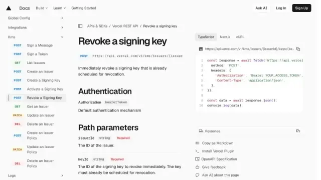 Revoke a signing key | Vercel REST API