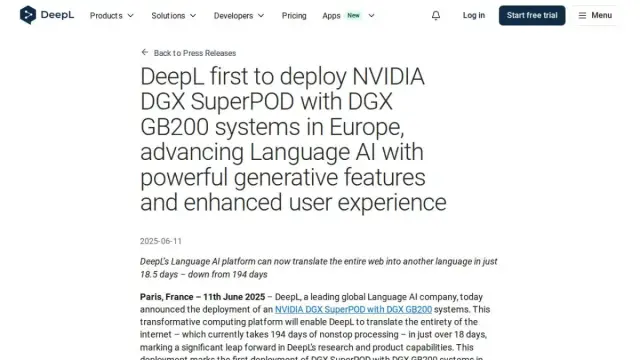 DeepL first to deploy NVIDIA DGX SuperPOD with DGX GB200 systems in Europe, advancing Language AI