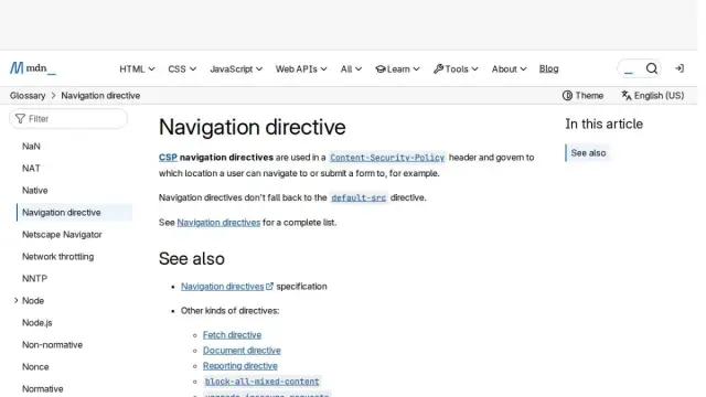 Navigation directive - Glossary