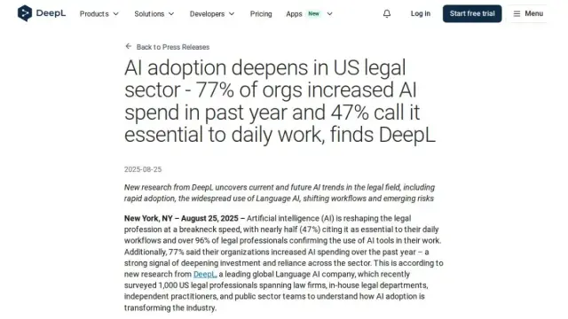AI adoption deepens in US legal sector - 77% of orgs increased AI spend in past year and 47% call it