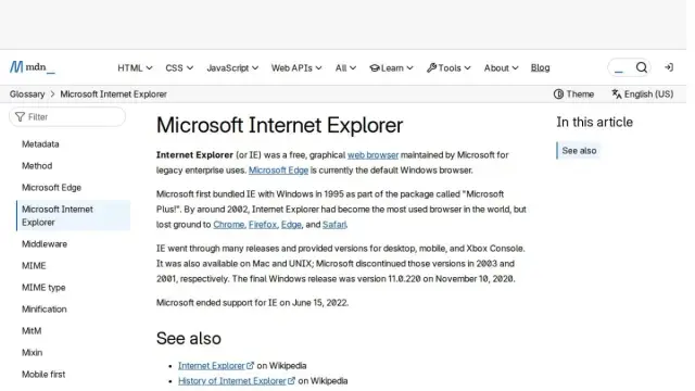 Microsoft Internet Explorer - Glossary