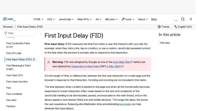 First Input Delay (FID) - Glossary