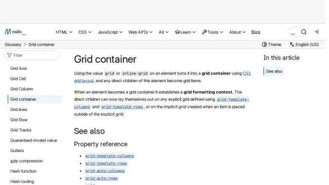 Grid container - Glossary