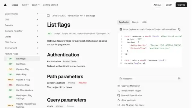 List flags | Vercel REST API