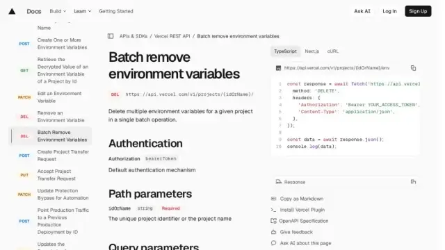 Batch remove environment variables | Vercel REST API