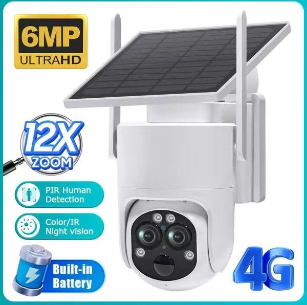 12X Zoom 4G LTE Dual-Lens Outdoor Solar Camera 6MP HD Night Vision