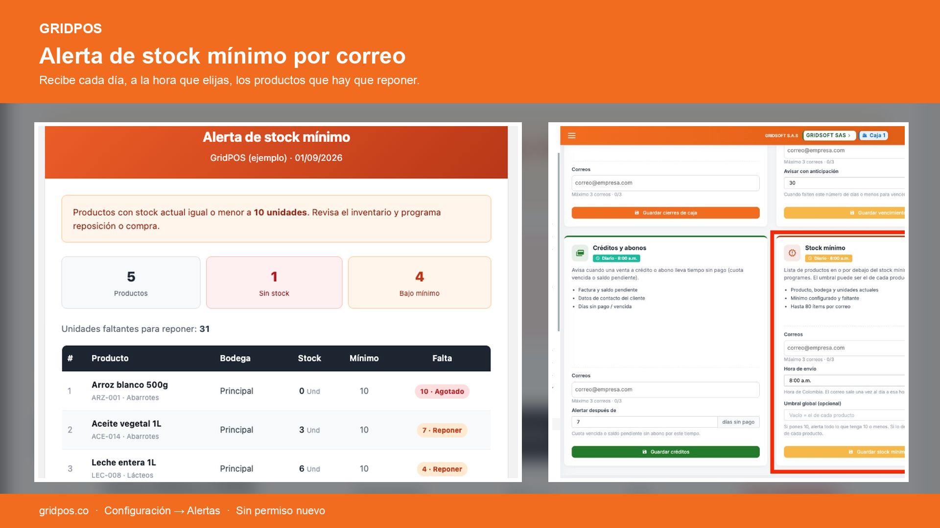 Alerta de stock mínimo por correo