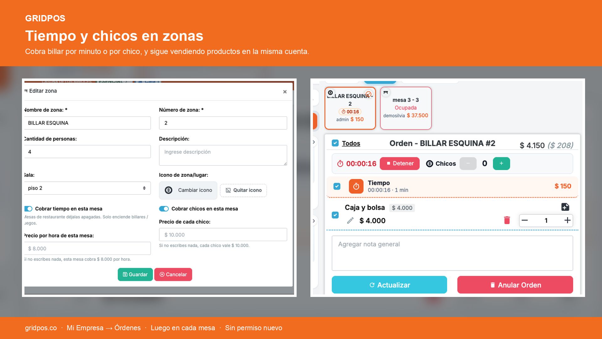 Tiempo y chicos en zonas (billares y juegos)