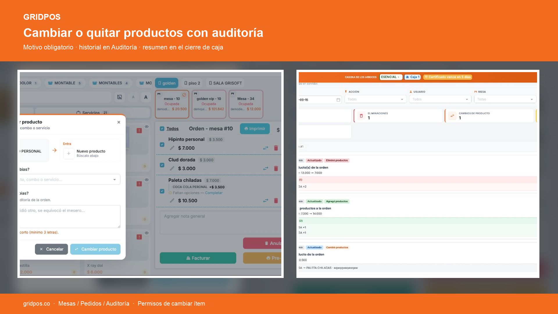 Cambiar o quitar productos con motivo y auditoría
