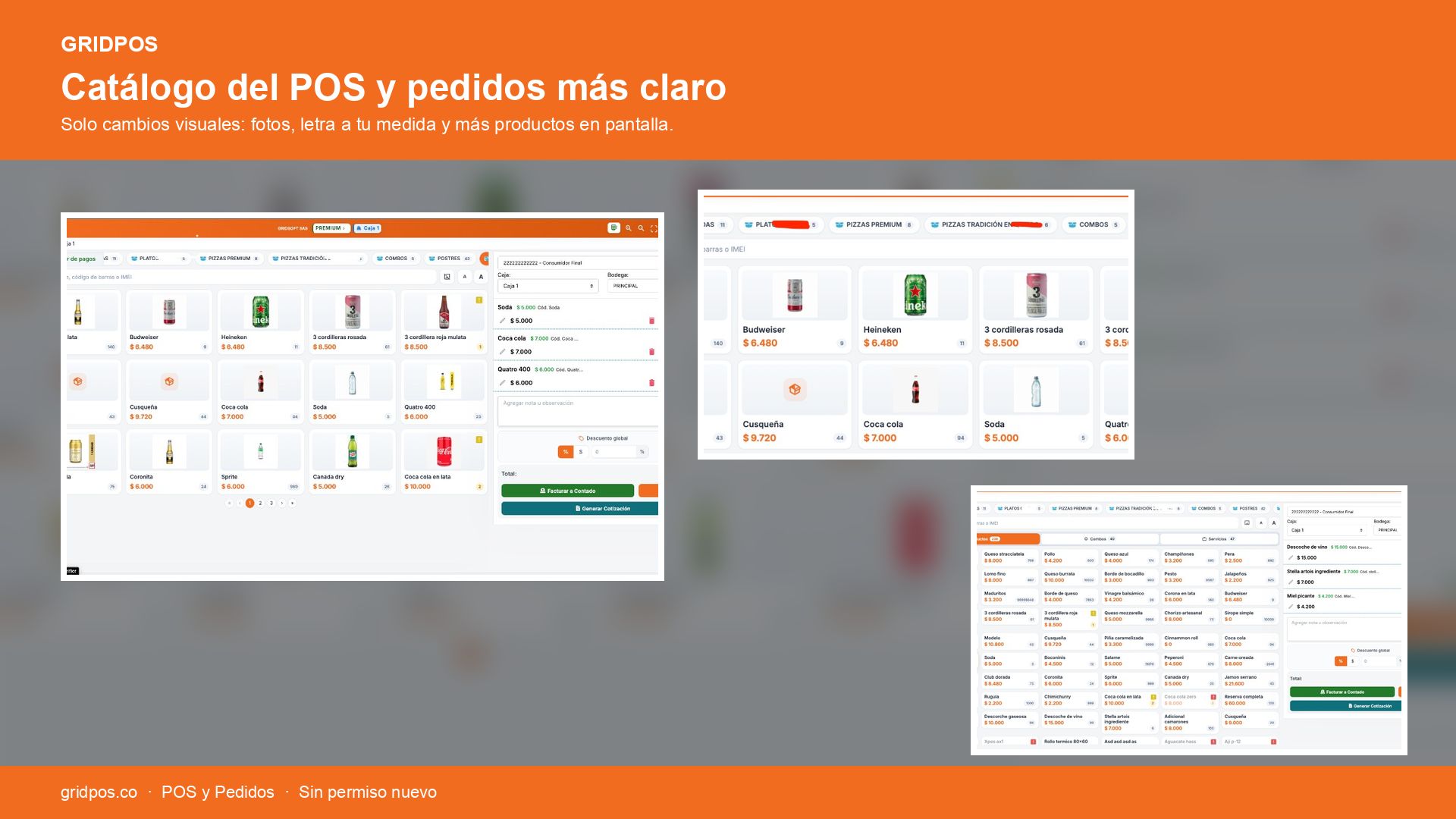 Catálogo del POS y pedidos más claro
