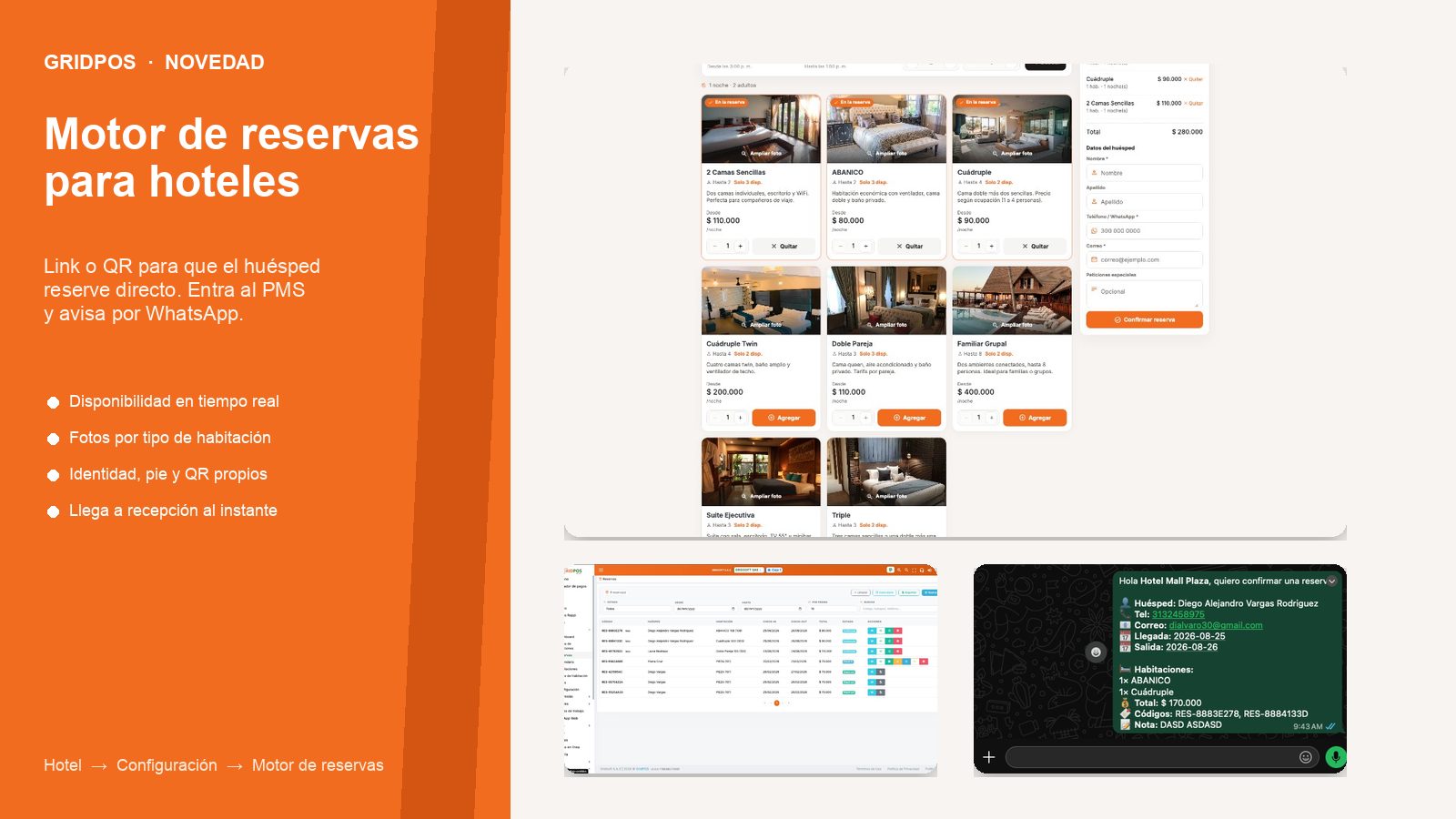 Motor de reservas para hoteles: link, QR y WhatsApp