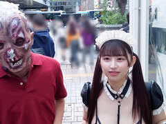 渋谷のハロウィンで見つけたパリピが挑戦!巨乳の彼女が何をされても我慢できれば100万円ノーリアクションゲーム!爆乳メイドちゃん