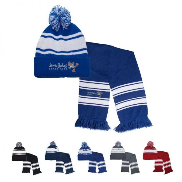 Custom Striped Knit Scarf Toque Winter Combo