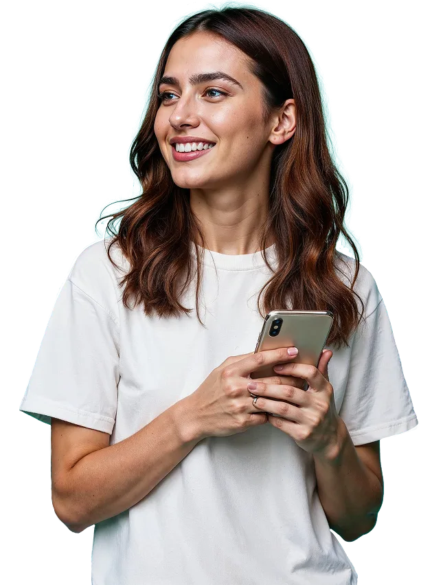 Mulher sorrindo segurando documentos