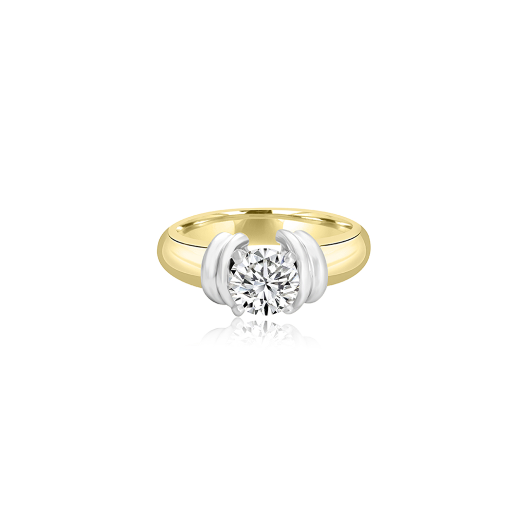 Izzie T-Tone Four Prong Round Solitaire Engagement Ring