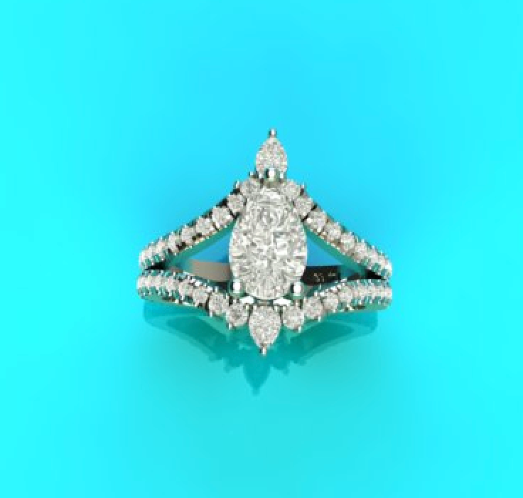14K White Gold Custom V Shape Wedding Band