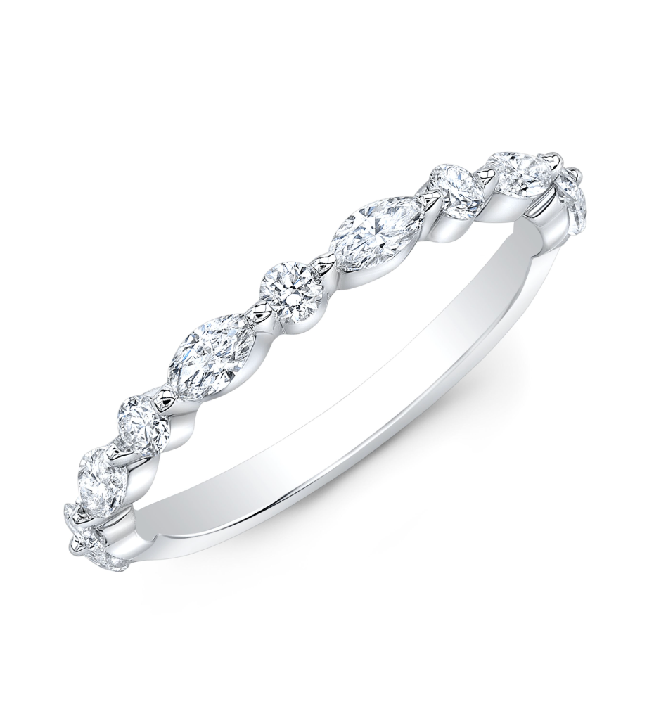 14K White Gold Custom Marquise and Round Wedding Band