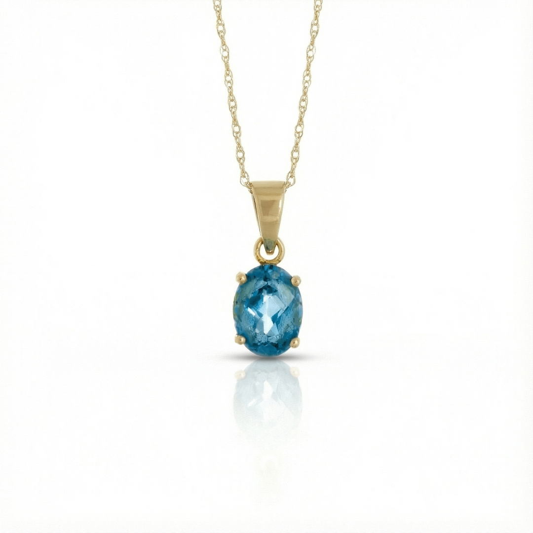 Aurel Oval Aqua Stone & Chain Necklace