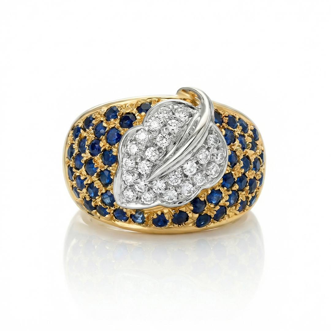 Elewa Blue Sapphire Leaf Ring
