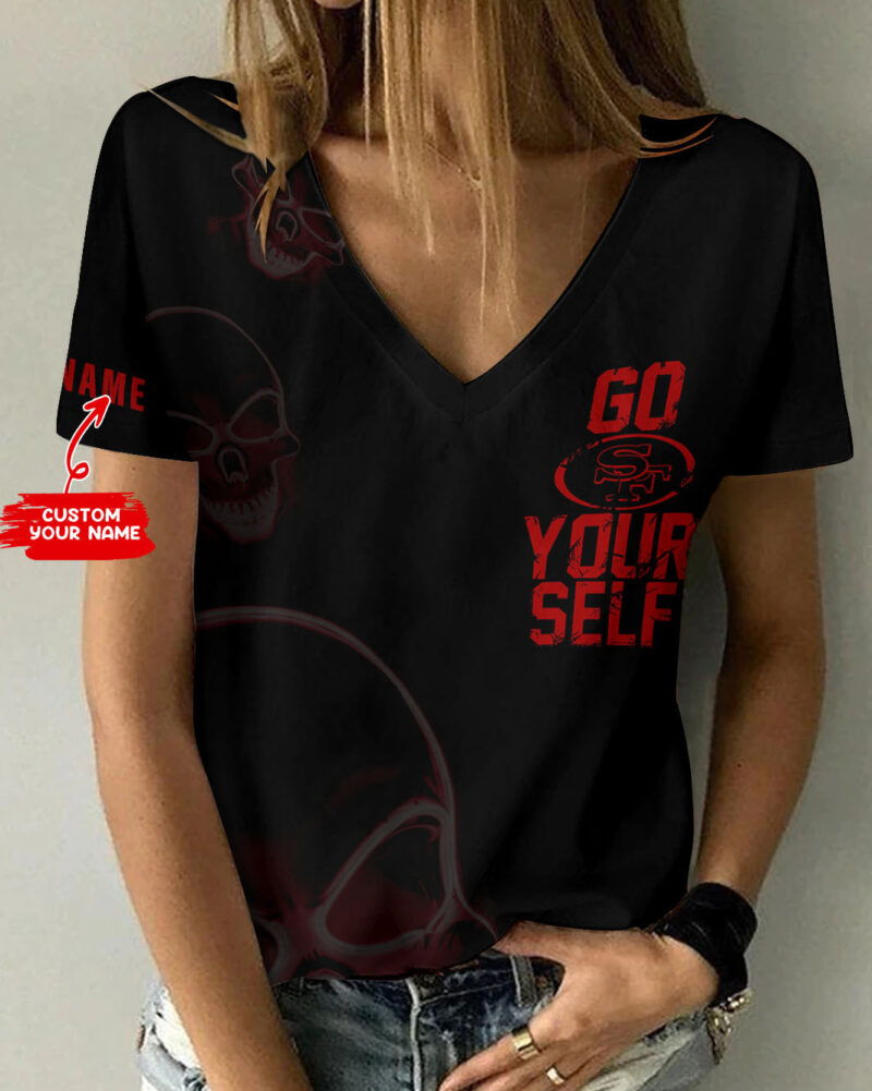 Sportswearmerch San Francisco 49ers NFL Personalized V-neck Women T-shirt For Fan - Sportswearmerch