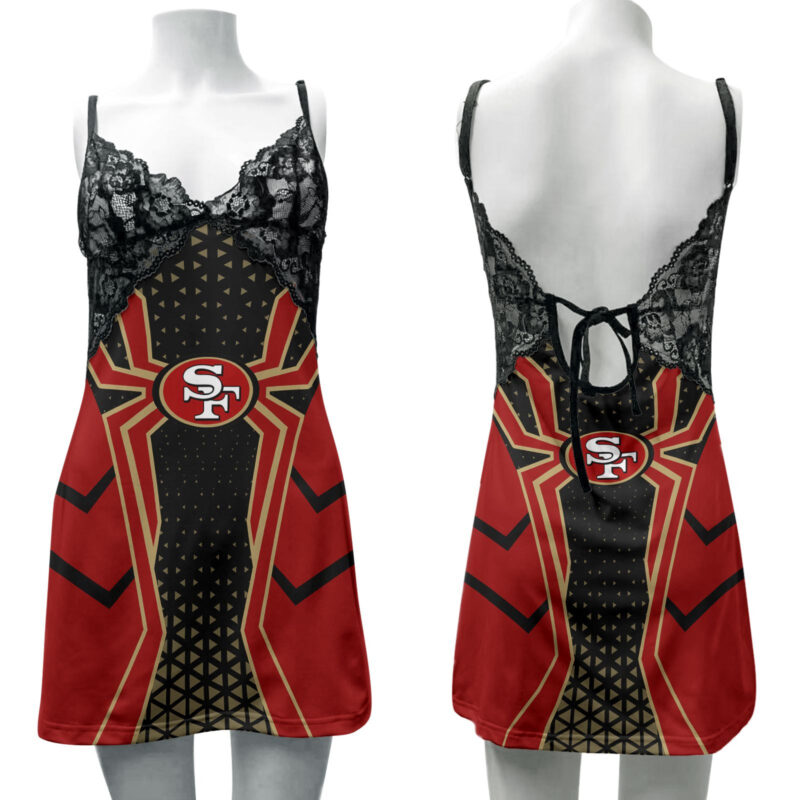 Sportswearmerch San Francisco 49ers NFL Lace Back Strap Slip Dress For Fan - Sportswearmerch