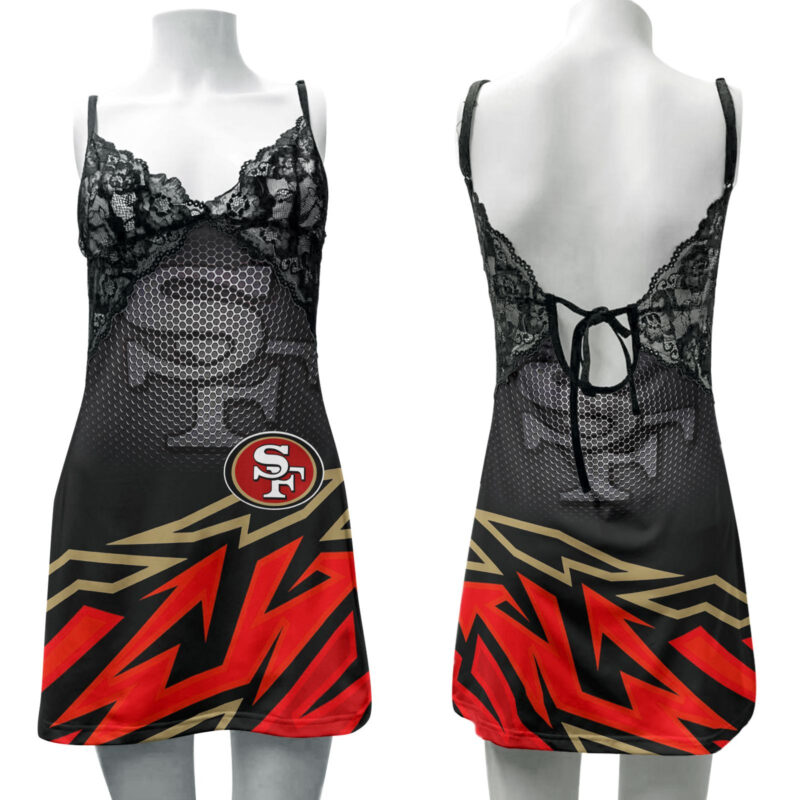 Sportswearmerch San Francisco 49ers NFL Lace Back Strap Slip Dress For Fan - Sportswearmerch