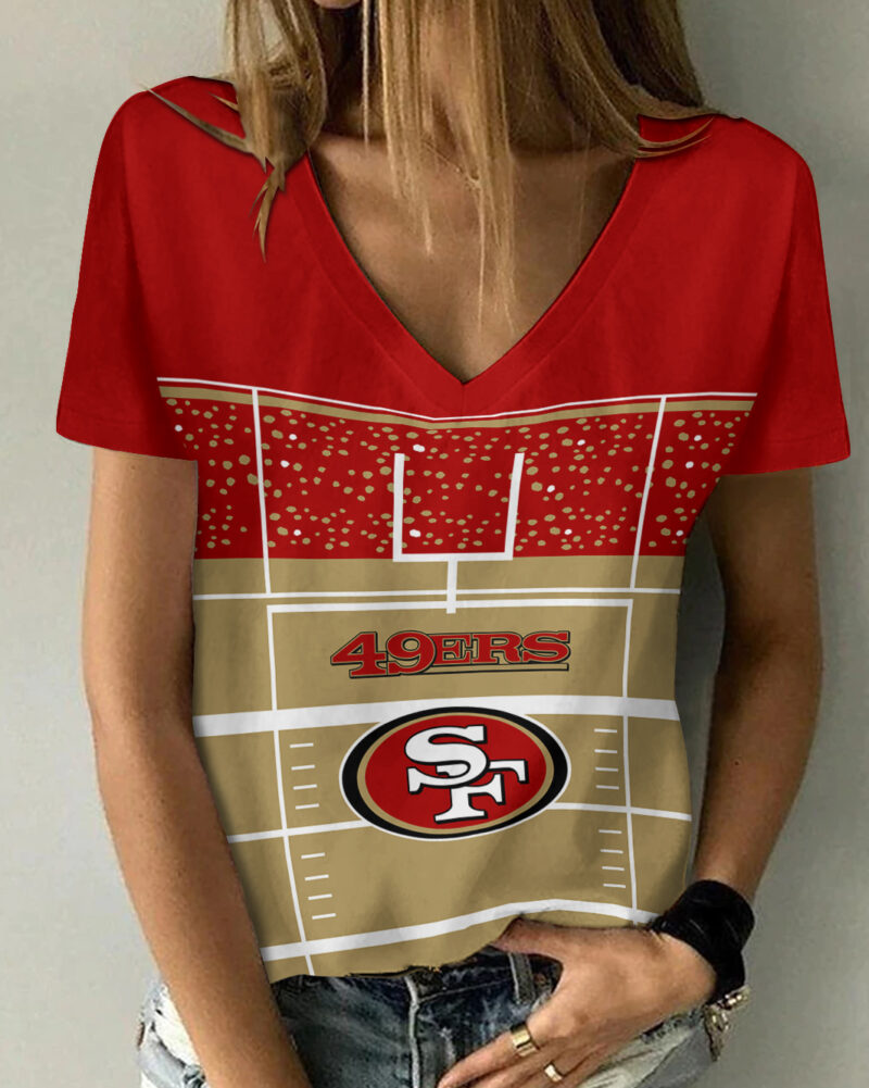 Sportswearmerch San Francisco 49ers NFL Personalized V-neck Women T-shirt For Fan - Sportswearmerch