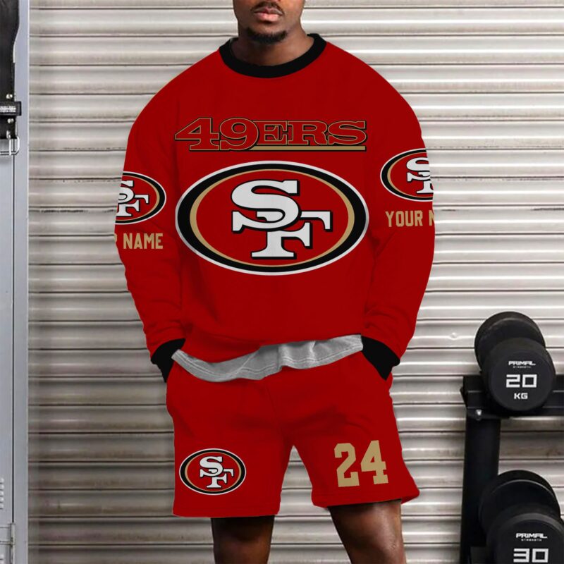 Sportswearmerch San Francisco 49ers NFL Full Set Custom Name And Number Long Shirt And Short Pants Gifts For Fans - Sportswearmerch