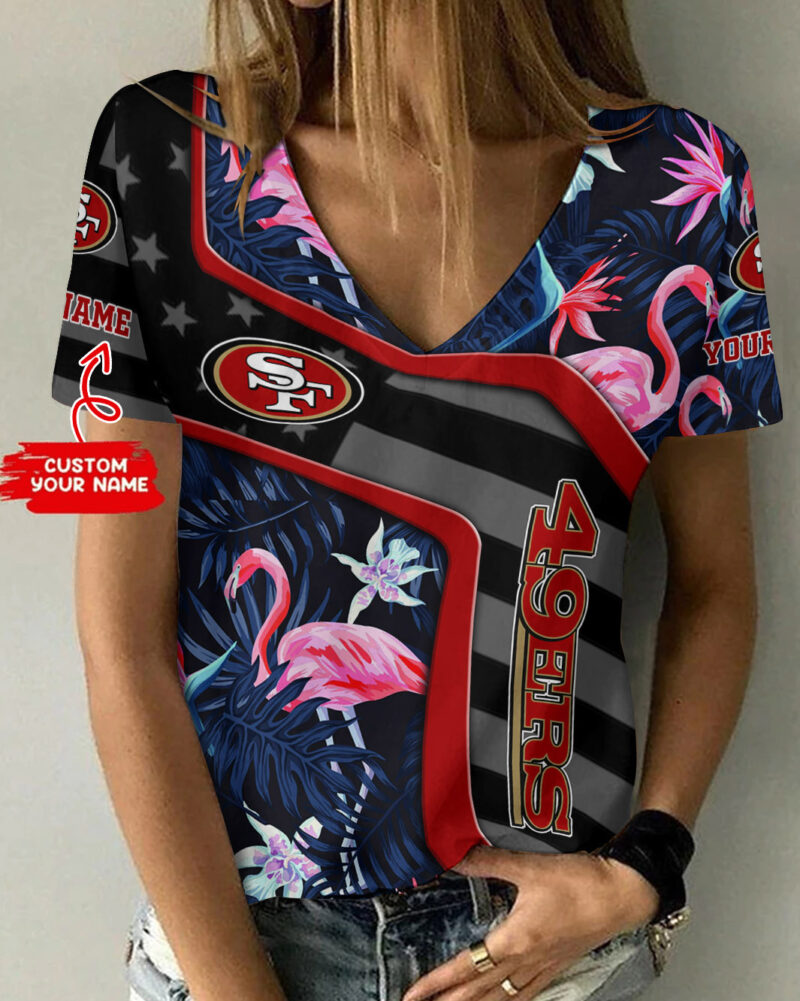 Sportswearmerch San Francisco 49ers NFL Personalized V-neck Women T-shirt For Fan - Sportswearmerch