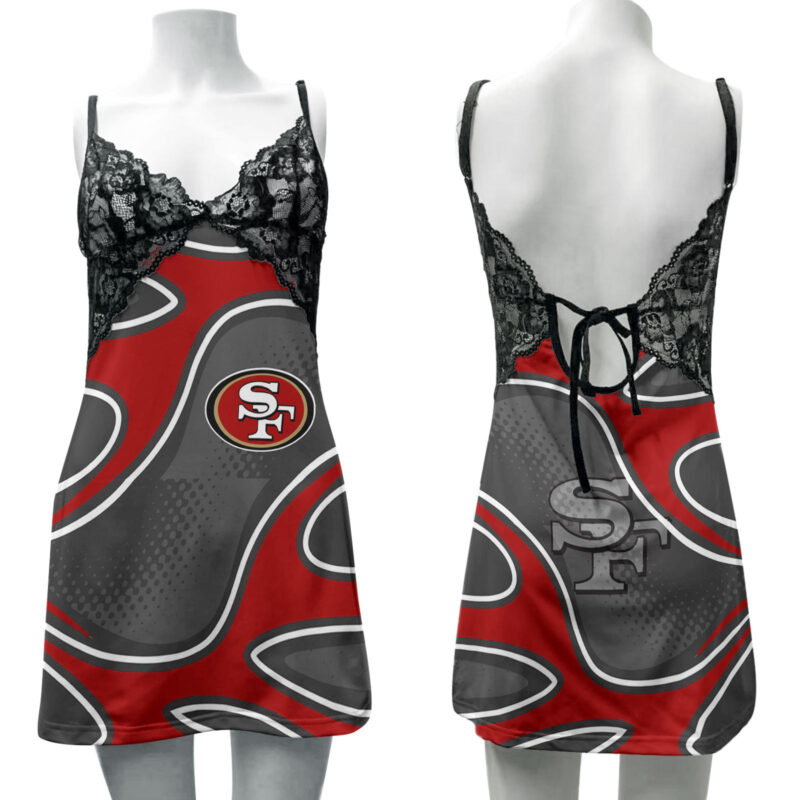 Sportswearmerch San Francisco 49ers NFL Lace Back Strap Slip Dress For Fan - Sportswearmerch