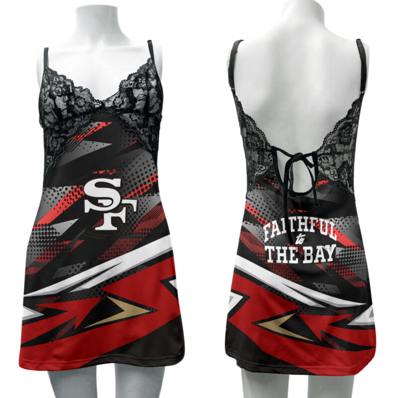 Sportswearmerch San Francisco 49ers NFL Lace Back Strap Slip Dress For Fan - Sportswearmerch