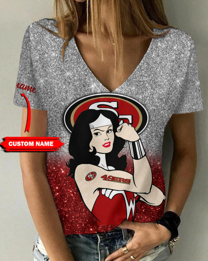 Sportswearmerch San Francisco 49ers NFL Personalized V-neck Women T-shirt For Fan - Sportswearmerch