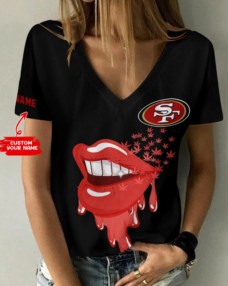 Sportswearmerch San Francisco 49ers NFL Personalized V-neck Women T-shirt For Fan - Sportswearmerch