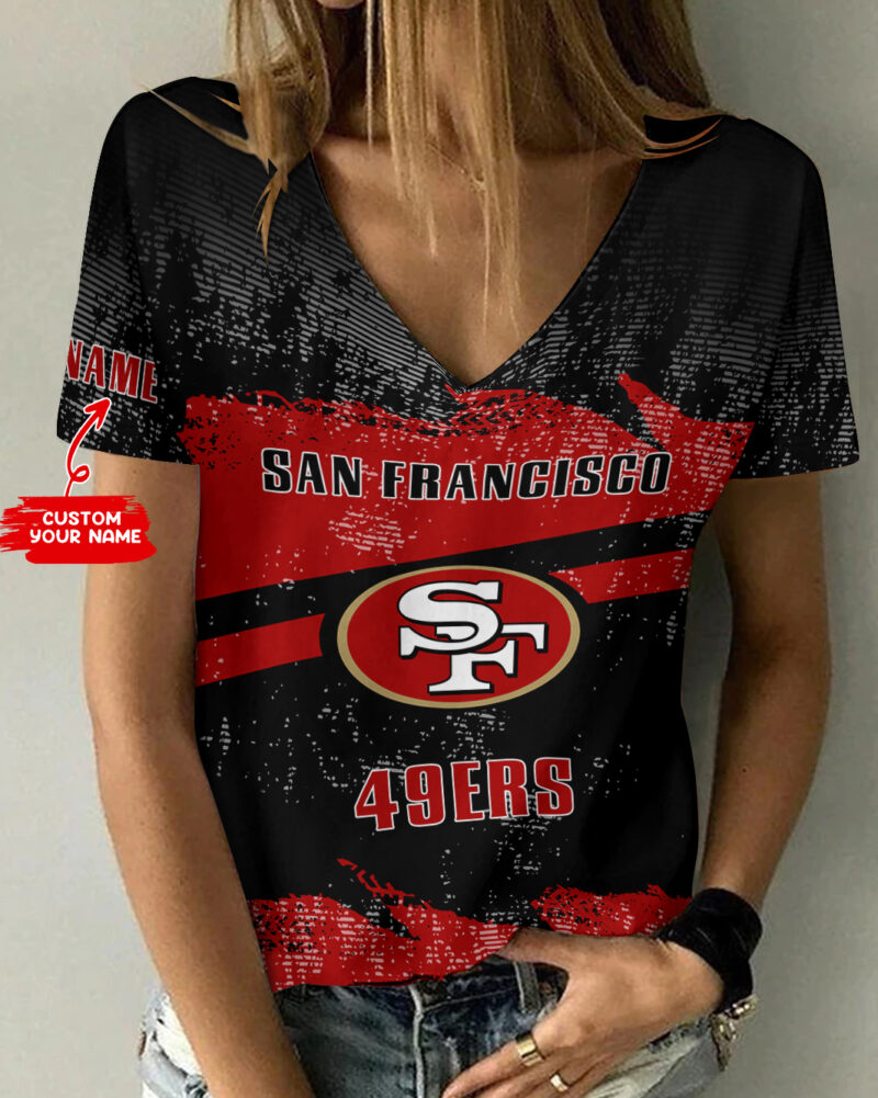 Sportswearmerch San Francisco 49ers NFL Personalized V-neck Women T-shirt For Fan - Sportswearmerch