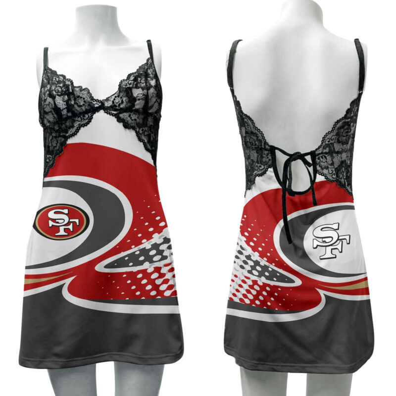 Sportswearmerch San Francisco 49ers NFL Lace Back Strap Slip Dress For Fan - Sportswearmerch