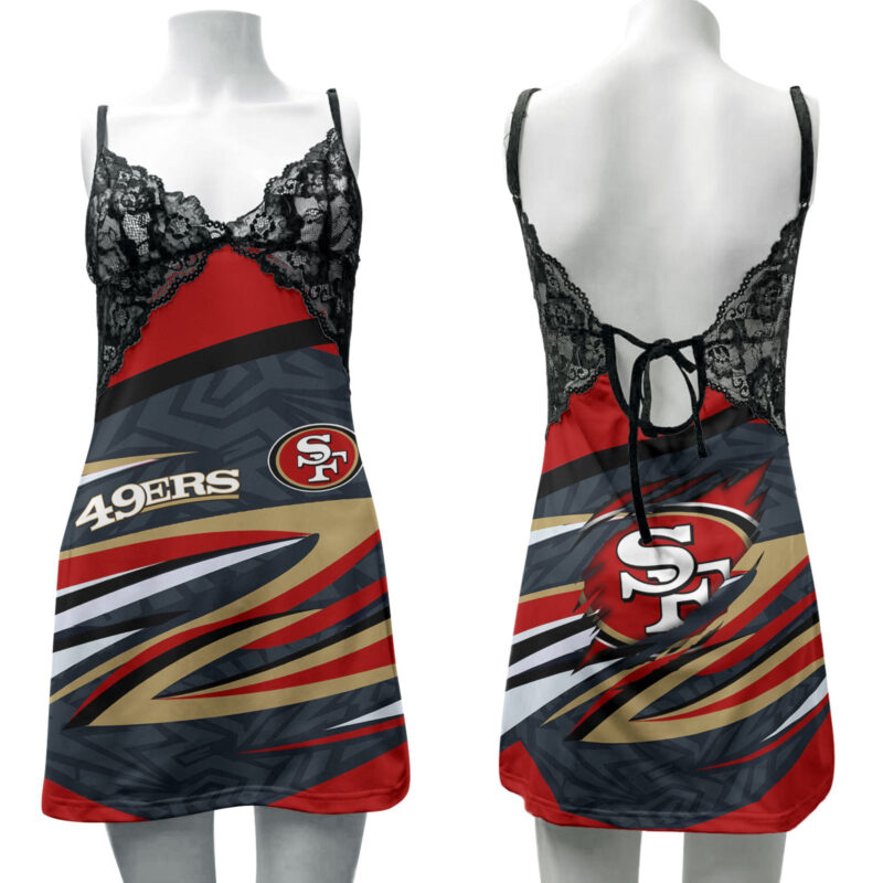 Sportswearmerch San Francisco 49ers NFL Lace Back Strap Slip Dress For Fan - Sportswearmerch