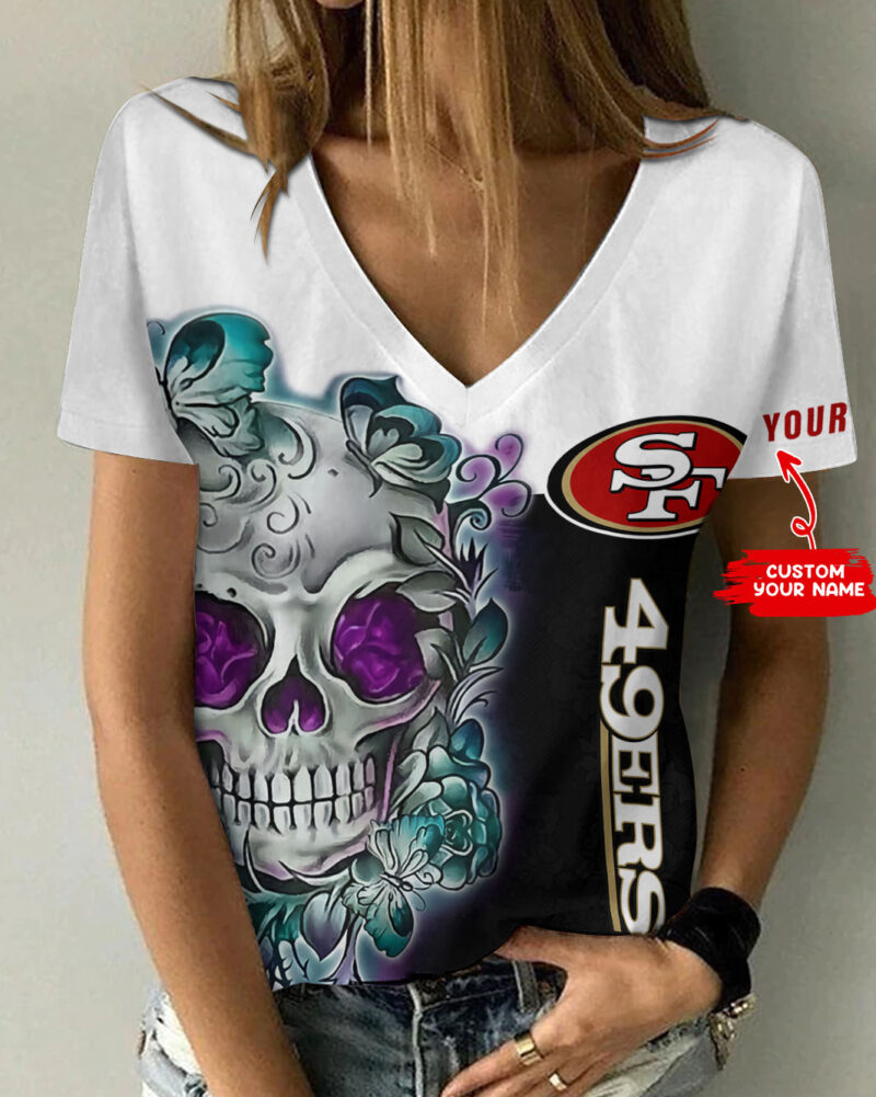 Sportswearmerch San Francisco 49ers NFL Personalized V-neck Women T-shirt For Fan - Sportswearmerch