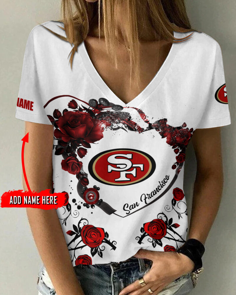 Sportswearmerch San Francisco 49ers NFL Personalized V-neck Women T-shirt For Fan - Sportswearmerch