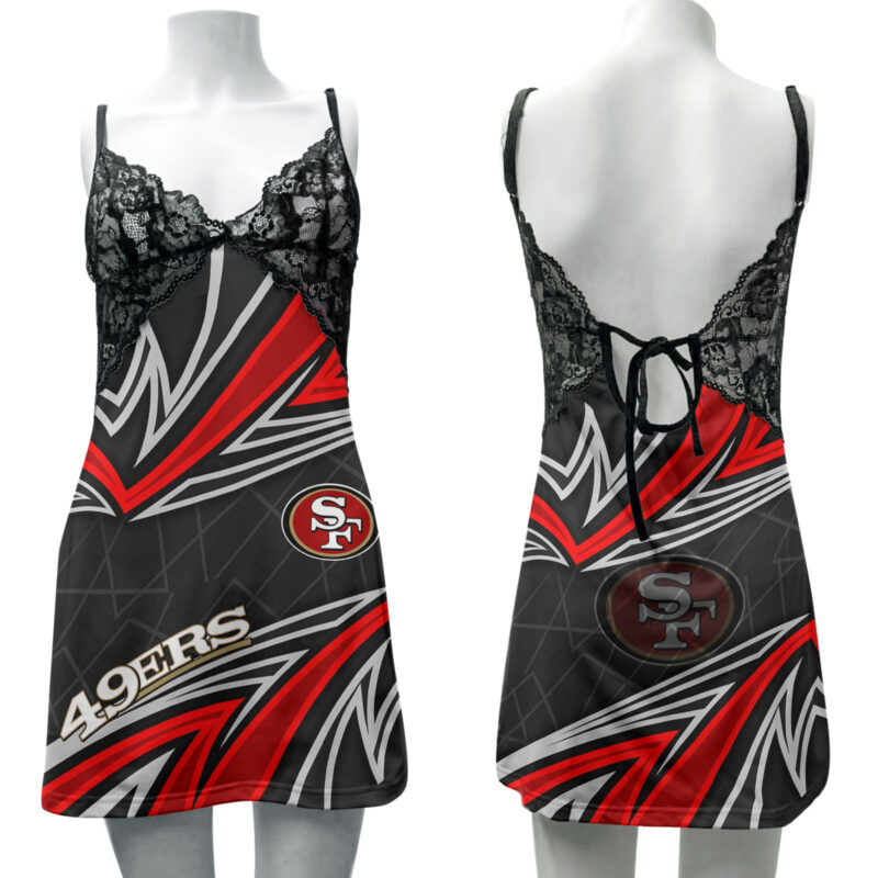 Sportswearmerch San Francisco 49ers NFL Lace Back Strap Slip Dress For Fan - Sportswearmerch