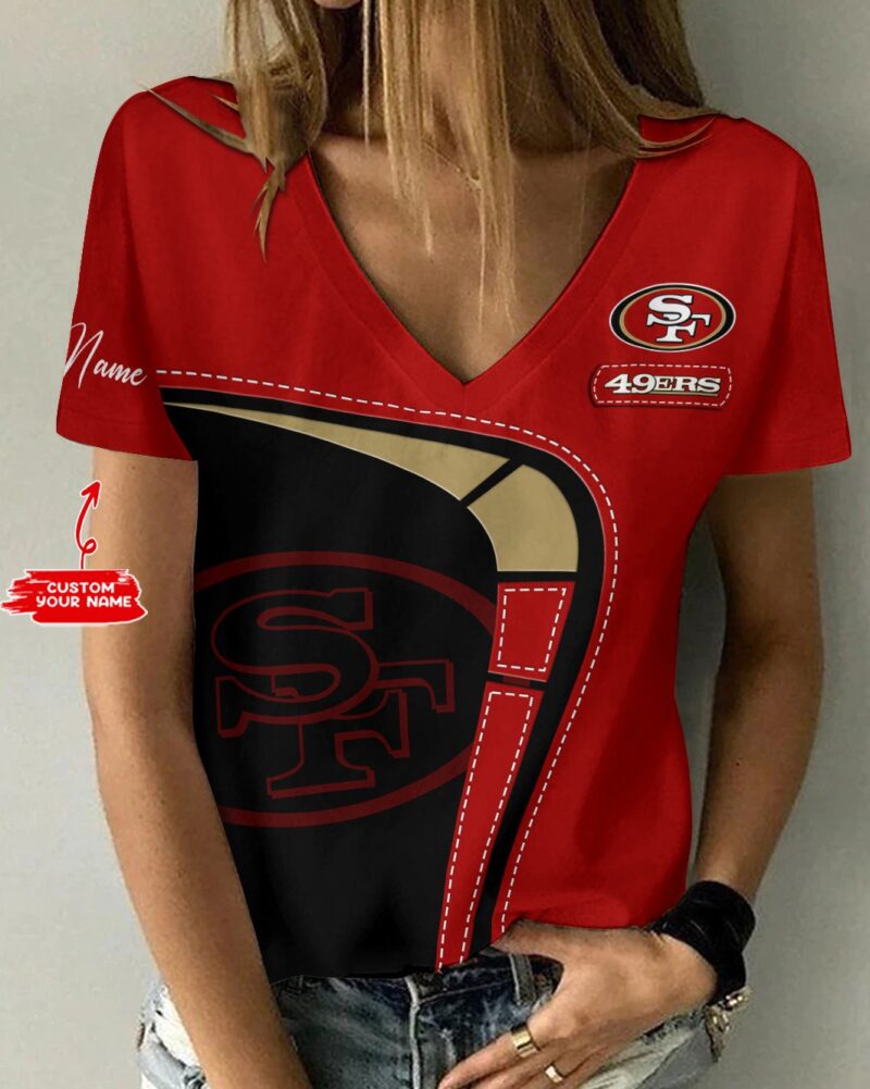 Sportswearmerch San Francisco 49ers NFL Personalized V-neck Women T-shirt For Fan - Sportswearmerch
