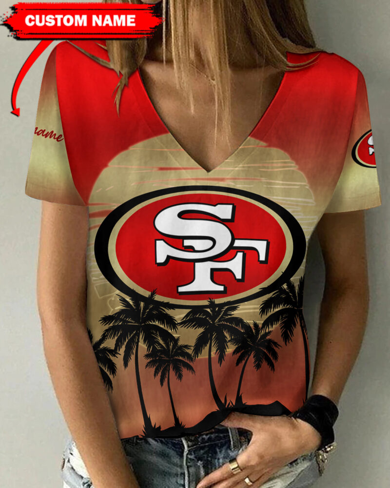 Sportswearmerch San Francisco 49ers NFL Personalized V-neck Women T-shirt For Fan - Sportswearmerch